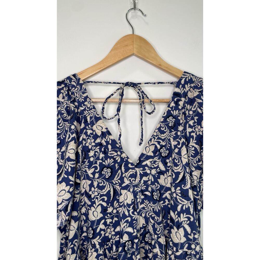 Old Navy Tiered Swing Dress Floral Ruffle Peasant Cottagecore Blue Womens XL - Picture 6 of 16